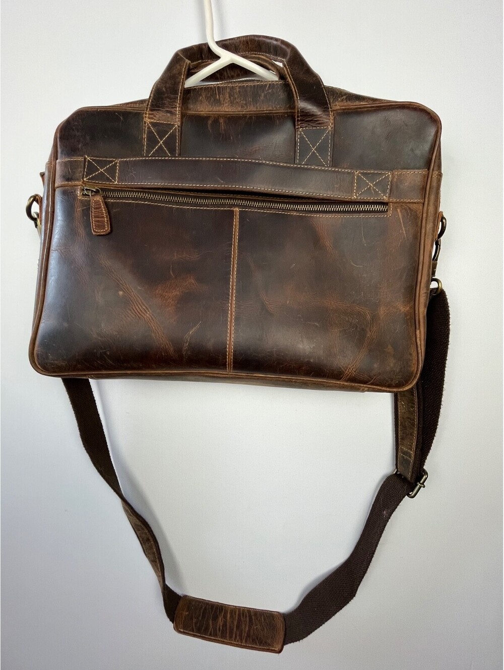 KomalC 16" Full Grain Leather Laptop Briefcase Messenger Bag Brown Satchel